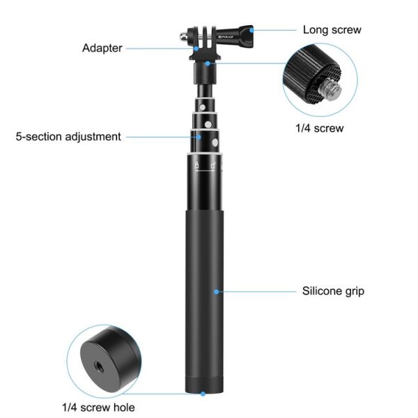 PULUZ 70cm Metal Selfie Stick Monopod with Invisible Adapter Base & Screw for Insta360 One RS / X2 / X3 - Image 4