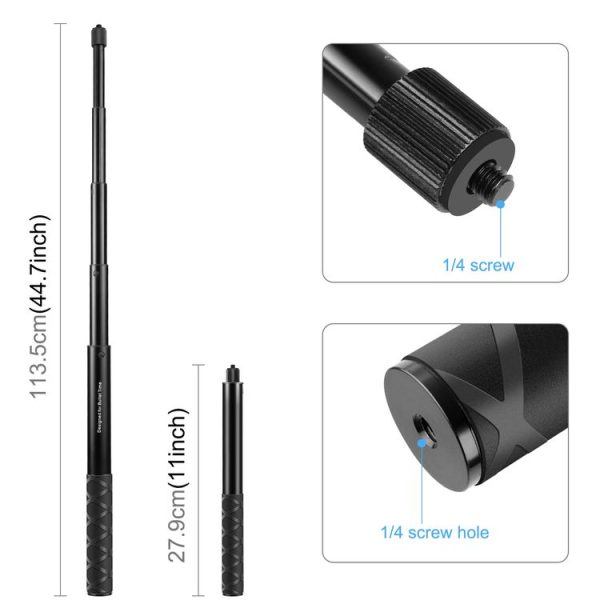 PULUZ 110cm Metal Selfie Stick Monopod with Invisible Adapter Base & Screw for Insta360 One RS / X2 / X3 / X4 - Image 3