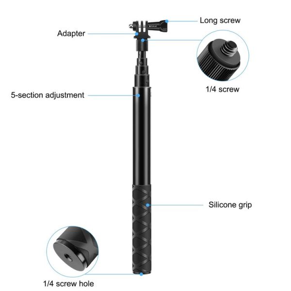PULUZ 110cm Metal Selfie Stick Monopod with Invisible Adapter Base & Screw for Insta360 One RS / X2 / X3 / X4 - Image 4