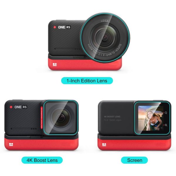 Insta360 One RS PULUZ 3 in 1 Screen + 4K Lens + Leica Lens Tempered Glass Film (Transparent) - Image 2