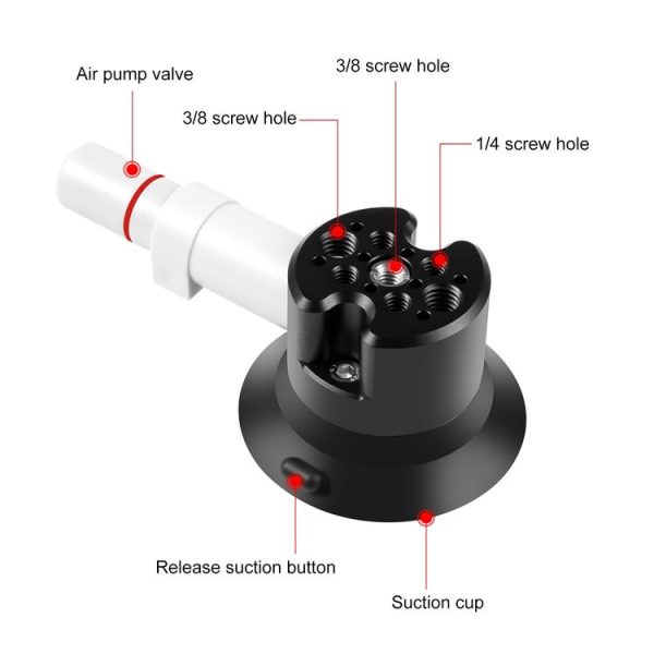 PULUZ 3 inch Car Single Pump Suction Cup Aluminum Alloy Mount (Black) - Image 3
