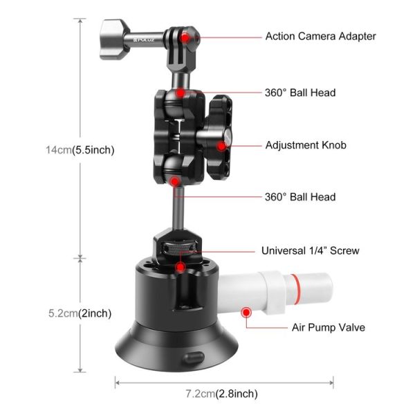 PULUZ Magic Arm with Pump Suction Cup Aluminum Alloy Mount (Black) - Image 2