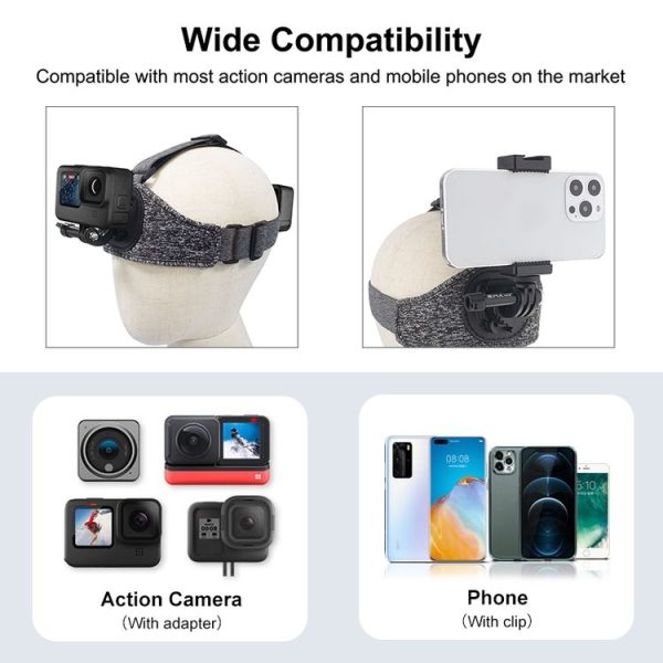 PULUZ Adjustable Head Strap Belt Mount with Phone Clamp & J Hook Mount & Long Screw - Image 6
