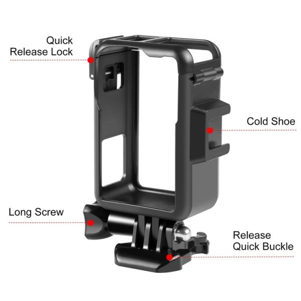 DJI Osmo Action Pro 5 / 4 / 3 PULUZ Vertical Plastic Protective Frame Cage with Cold Shoes (Black) - Image 3