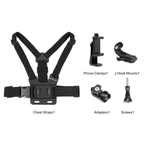 PULUZ 5 in 1 Adjustable Body Mount Belt Chest Strap with Phone Clamp & J Hook Mount & Long Screw Kit - Image 7