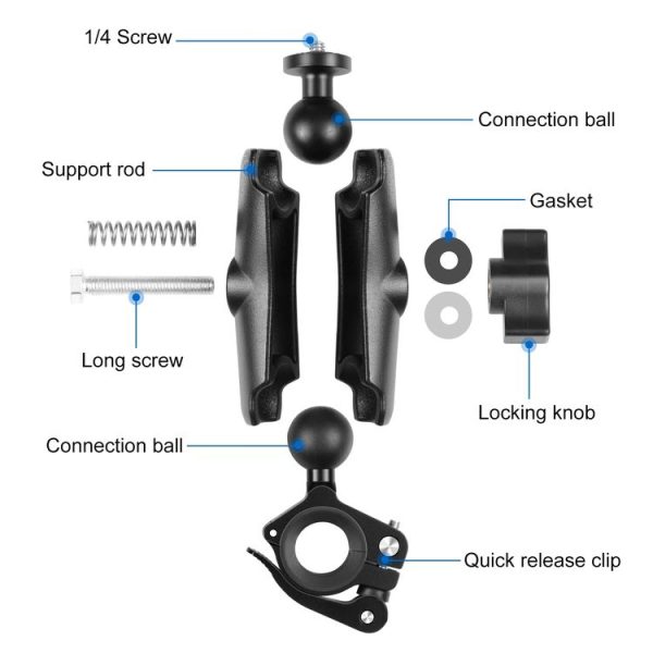 PULUZ Motorcycle O-Clip Quick Release Clamp Handlebar Fixed Mount Holder for GoPro and Other Action Cameras (Black) - Image 3