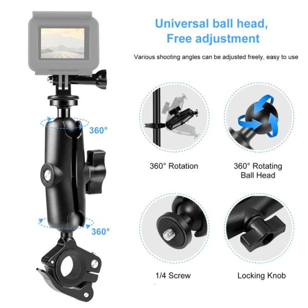 PULUZ Motorcycle O-Clip Quick Release Clamp Handlebar Fixed Mount Holder for GoPro and Other Action Cameras (Black) - Image 4