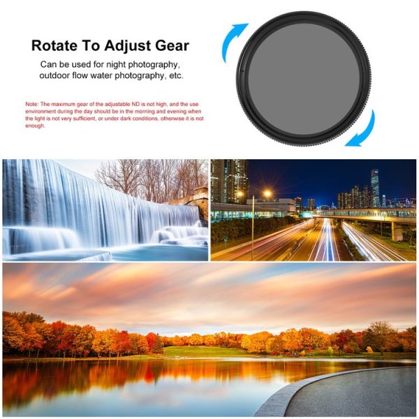 GoPro HERO12 Black / 11 Black / 11 Black Mini / 10 Black / 9 Black PULUZ 52mm UV ND2-400 Filter with Adapter Ring (Black) - Image 6