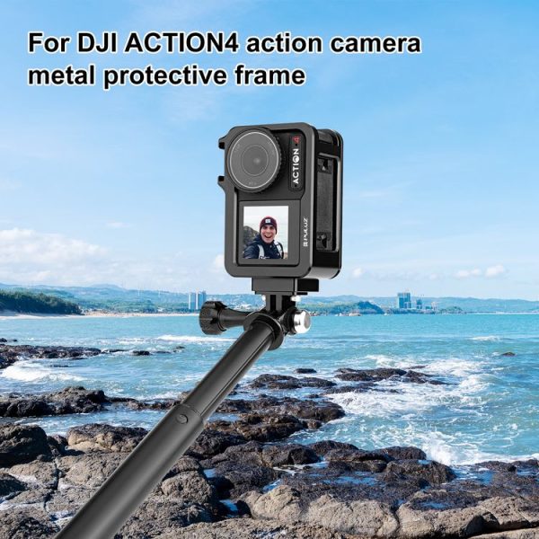 DJI Osmo Action 4 / 3 PULUZ Metal Cage Expansion Adapter Frame with Cold Shoe (Black) - Image 2