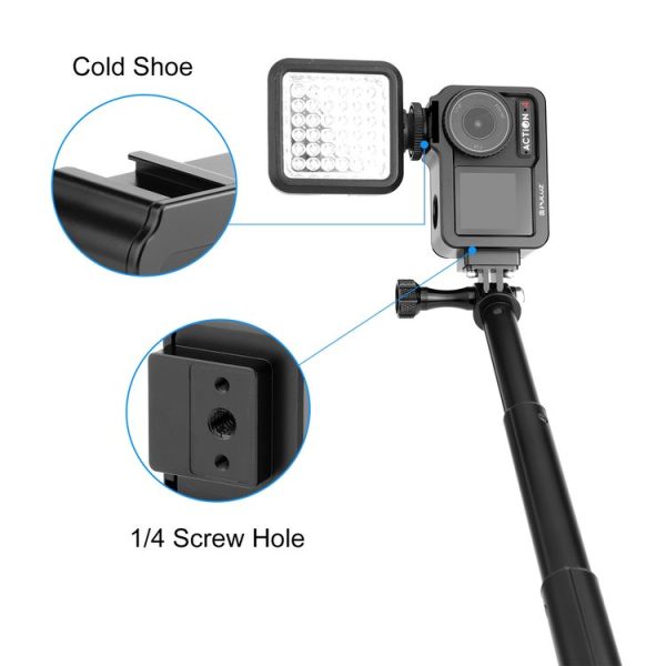 DJI Osmo Action 4 / 3 PULUZ Metal Cage Expansion Adapter Frame with Cold Shoe (Black) - Image 4