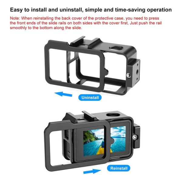 DJI Osmo Action 4 / 3 PULUZ Metal Cage Expansion Adapter Frame with Cold Shoe (Black) - Image 7