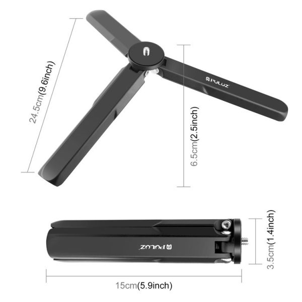 DJI Osmo Pocket 3 / Insta360 X4 PULUZ Aluminum Alloy Metal Tripod (Black) - Image 4