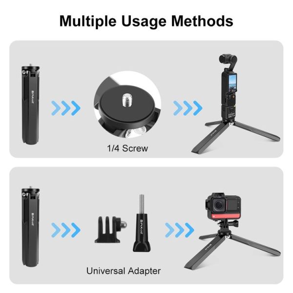 DJI Osmo Pocket 3 / Insta360 X4 PULUZ Aluminum Alloy Metal Tripod (Black) - Image 6