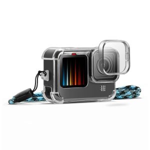 PULUZ Clear TPU Case with Lens Cap & Neck Strap For GoPro HERO12 Black / 11 Black / 10 Black / 9 Black (Transparent)