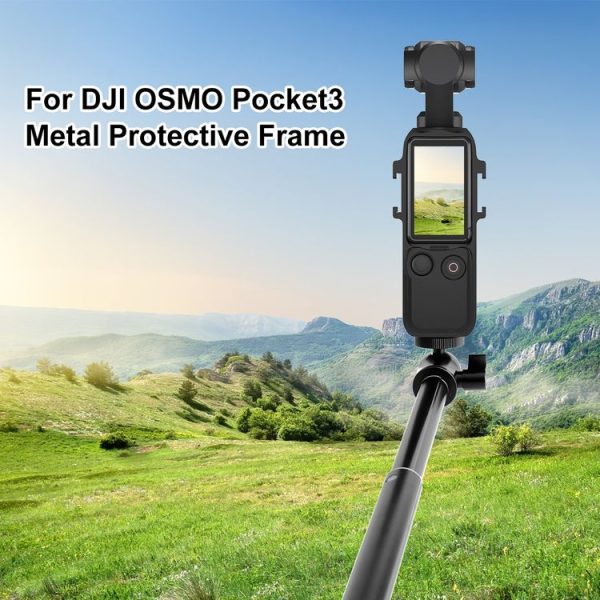 DJI OSMO Pocket 3 PULUZ Metal Protection Frame Cage Adapter Bracket with Dual Cold Shoes (Black) - Image 2