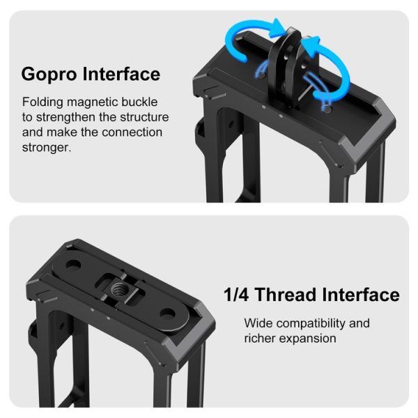 Insta360 X4 PULUZ Metal Protective Cage Rig Housing Frame with Expand Cold Shoe Base & Tripod Adapter (Black) - Image 5