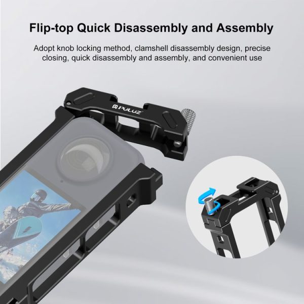 Insta360 X4 PULUZ Metal Protective Cage Rig Housing Frame with Expand Cold Shoe Base & Tripod Adapter (Black) - Image 7