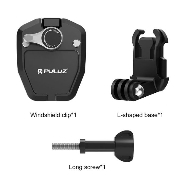 PULUZ Motorcycle Windshield Action Camera Mount Clip for GoPro Hero12 Black / DJI Osmo Action 4 / Insta360 X4 / Ace Pro and Other Action Cameras (Black) - Image 11