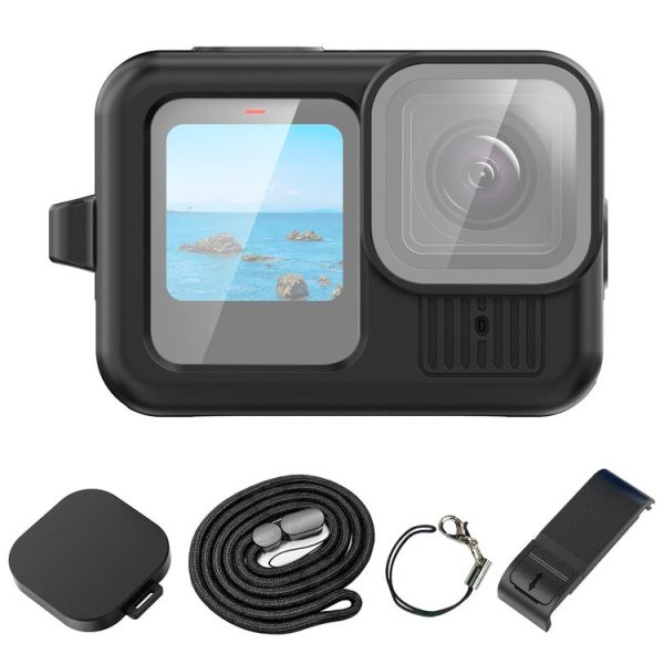 GoPro HERO13 Black PULUZ Silicone Protective Case Side Interface Cover with Wrist Strap & Lens Cover (Black)