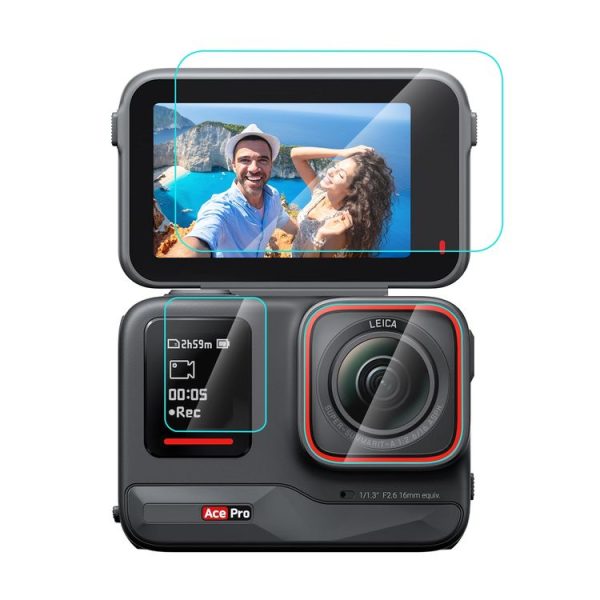 Insta360 Ace Pro PULUZ 3 in 1 Rear & Front Screen + Lens Tempered Glass Film (Transparent) - Image 2