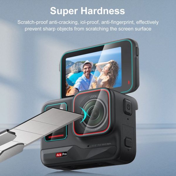 Insta360 Ace Pro PULUZ 3 in 1 Rear & Front Screen + Lens Tempered Glass Film (Transparent) - Image 5