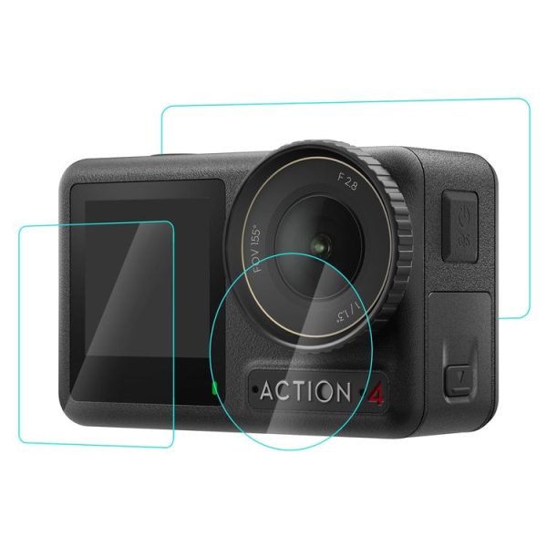 DJI Osmo Action 4 PULUZ 3-in-1 Lens Front and Back Screen Tempered Glass Explosion-proof Film (Transparent) - Image 2