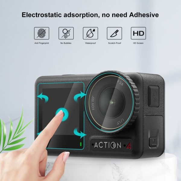 DJI Osmo Action 4 PULUZ 3-in-1 Lens Front and Back Screen Tempered Glass Explosion-proof Film (Transparent) - Image 4