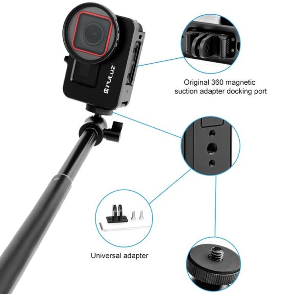 Insta360 Ace Pro / Ace PULUZ Metal Cage Adapter Frame with 52mm UV Filter & Adapter Ring (Black) - Image 6