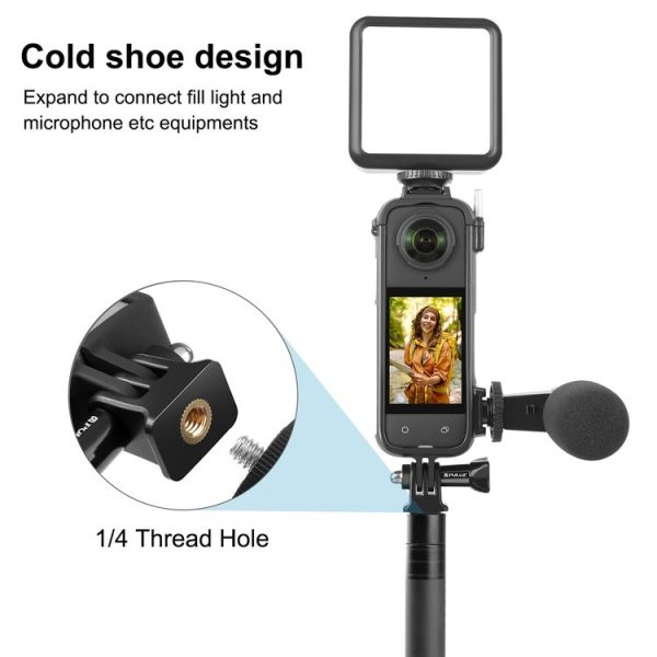 Insta360 X4 PULUZ Cold Shoe PC Plastic Protective Frame with Adapter Mount & Screw (Black) - Image 5