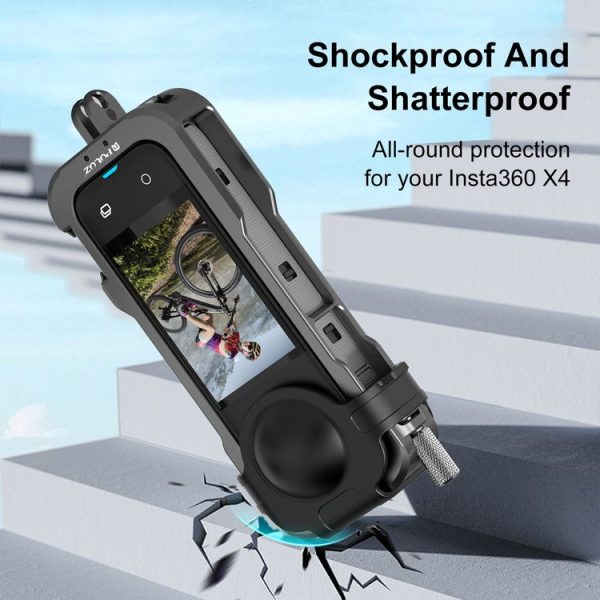 Insta360 X4 PULUZ Metal Protective Cage Rig Housing Frame with Lens Cover (Black) - Image 10