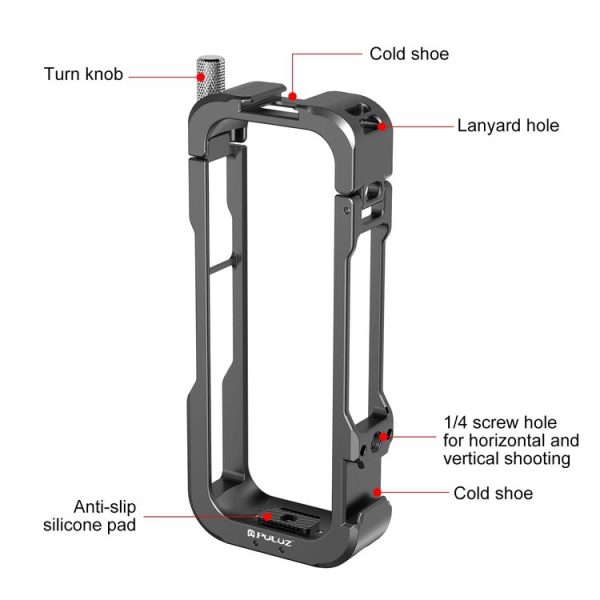 Insta360 X4 PULUZ Metal Protective Cage Rig Housing Frame with Lens Cover (Black) - Image 5