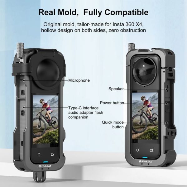 Insta360 X4 PULUZ Metal Protective Cage Rig Housing Frame with Lens Cover (Black) - Image 9