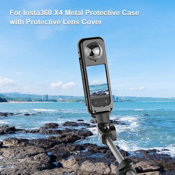 Insta360 X4 PULUZ Metal Protective Cage Rig Housing Frame with Lens Protector (Black) - Image 2