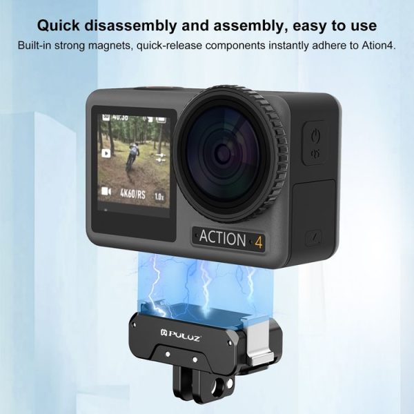 DJI Osmo Action 4 / 3 PULUZ Magnetic Quick Release Metal Base (Black) - Image 6