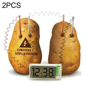 DIY Novel Green Science Potato Digital Clock Educational Kit with 2 inch LCD Screen (Potato NOT Included) (White)
