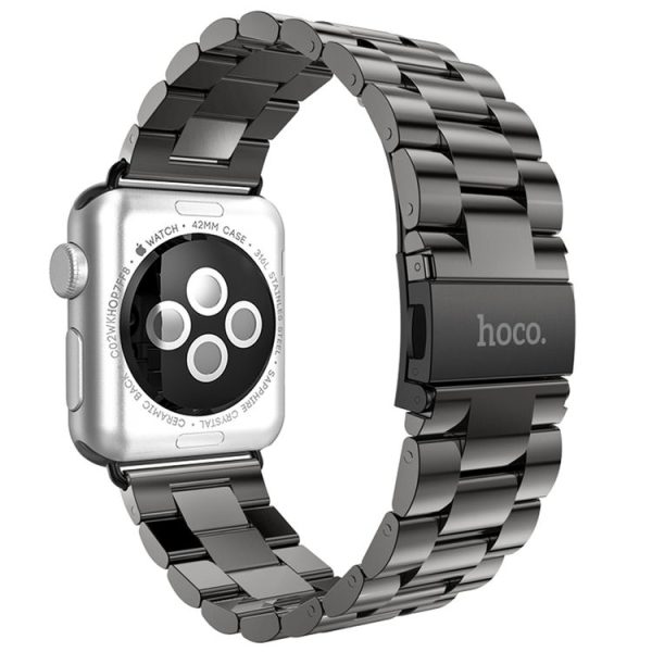 HOCO for Apple Watch 42mm Classic Buckle 3 Beads Stainless Steel Watchband (Grey Black) - Image 6