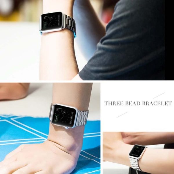HOCO for Apple Watch 42mm Classic Buckle 3 Beads Stainless Steel Watchband (Grey Black) - Image 9