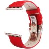Kakapi for Apple Watch 42mm Subtle Texture Double Buckle Genuine Leather Watch Band with Connector (Red) - Image 3