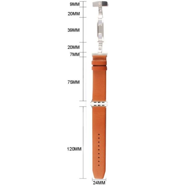 Kakapi for Apple Watch 42mm Subtle Texture Double Buckle Genuine Leather Watch Band with Connector (Red) - Image 9