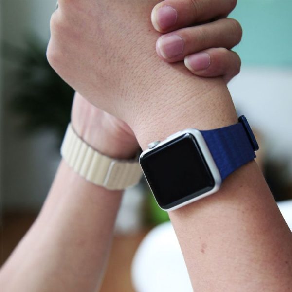 Baseus for Apple Watch 42mm Back Series Magnetic Closure Clasp PU Leather Watchband (Blue) - Image 11