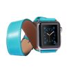 Apple Watch 42mm Double Circle Style Metal Buckle Cowhide Leather Watch Band with Connector (Blue) - Image 2