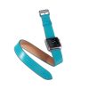 Apple Watch 42mm Double Circle Style Metal Buckle Cowhide Leather Watch Band with Connector (Blue) - Image 3
