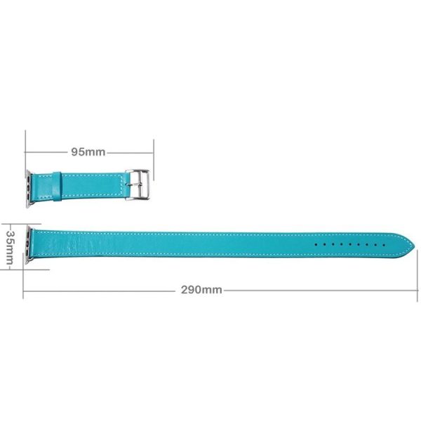 Apple Watch 42mm Double Circle Style Metal Buckle Cowhide Leather Watch Band with Connector (Blue) - Image 4