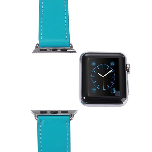 Apple Watch 42mm Double Circle Style Metal Buckle Cowhide Leather Watch Band with Connector (Blue) - Image 5