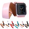 Apple Watch 42mm Double Circle Style Metal Buckle Cowhide Leather Watch Band with Connector (Blue) - Image 8