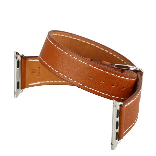 Baseus for Apple Watch 42mm Sunlord Series Metal Buckle Genuine Leather Watchband with Connector (Brown) - Image 5