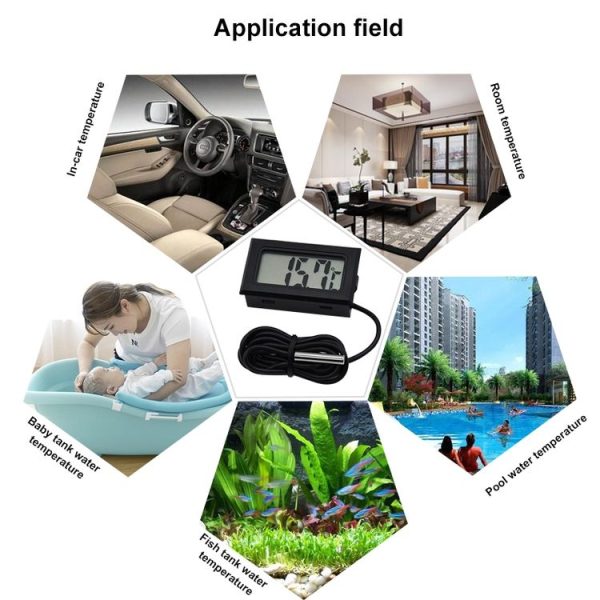 Mini LCD Digital Thermometer for Fridge Freezer, Insert Size 46mm x 26.6mm, Cable Length 1m (Black) - Image 6