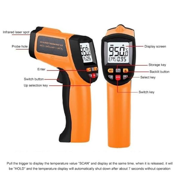 Infrared Thermometer, Temperature Range: -50 - 700 Degrees Celsius (Yellow) - Image 5