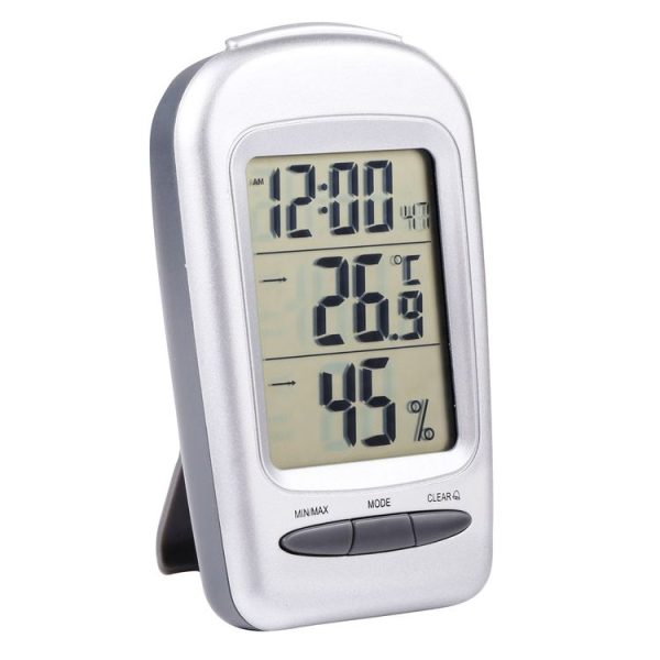 LCD Digital Desk Indoor Thermometer Hygrometer with Date / Clock / Freezing Warning (Silver)