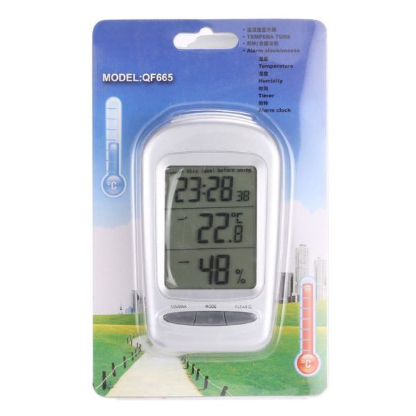 LCD Digital Desk Indoor Thermometer Hygrometer with Date / Clock / Freezing Warning (Silver) - Image 6